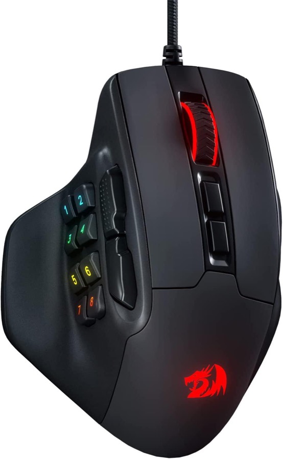 Redragon M811 Aatrox MMO Gaming Mouse, 15 Programmable Buttons Wired RGB Gamer Mouse w/ Ergonomic Natural Grip Build, 10 Side Macro Keys, Software Supports DIY Keybinds & Backlit